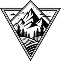 Mountain inside a triangular shape in a black and white drawing vector