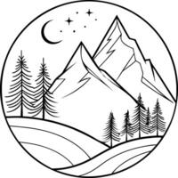 Mountain range with a moon and stars in the sky vector