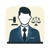 Judge icon with gavel and scales flat design Illustration vector