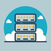 Data servers amidst clouds backdrop flat design Illustration vector