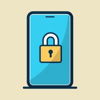 Locked mobile device with secure padlock cartoon flat design illustration vector
