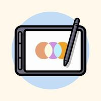 Digital art tablet with pen creating colorful graphics flat design Illustration vector