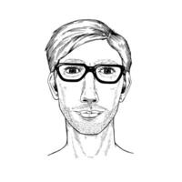 portrait of a young man with blond hair, thick eyebrows, and a serious expression. Hand drawn black and white sketch in a lifelike, realistic style with detailed line art. With white backgroun vector