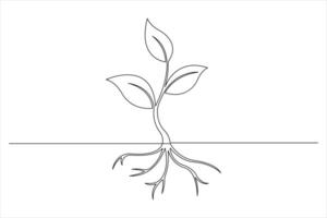 Growth plant in continuous one Line drawing. Sprout with leaves in simple linear illustration vector