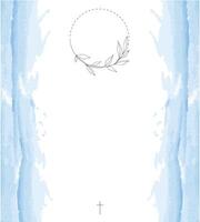 Funeral Empty card. Sky blue frame. Aquarelle background. Church cross. Photo frame vector