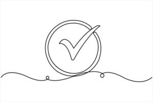 Continuous one line drawing of check mark. Tick single line icon. Check mark black icon, illustration vector