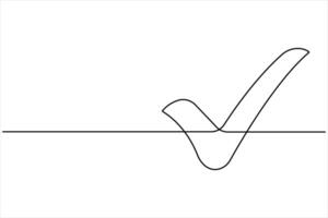 Continuous one line drawing of check mark. Tick single line icon vector