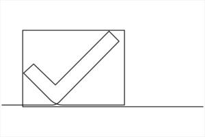 Continuous one line drawing of check mark design. Tick single line icon. Check mark black icon, illustration vector