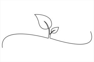 Growth plant in continuous one Line art drawing. Sprout with leaves in simple linear style isolated single line vector