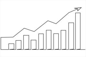 Continuous business growth icon one line drawing of graph. Single line art of arrow up vector