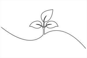 Growth plant in continuous one Line art drawing. Sprout with leaves in simple linear illustration vector