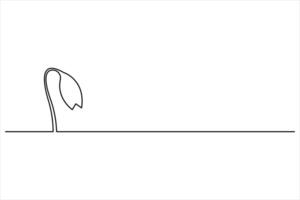 Growth plant continuous one Line art drawing. Sprout with leaves in simple linear illustration vector