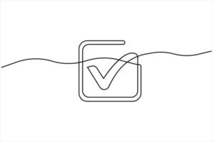 Continuous one line drawing of check mark design vector