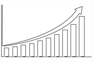 Continuous business growth one line drawing of graph. Single line art of arrow up illustration vector