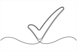 Continuous single line drawing of check mark. Tick single line icon. Check mark black icon, vector