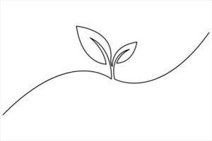 Growth plant in continuous one Line art drawing. Sprout with leaves in simple linear style isolated one line illustration vector