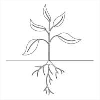 Growth plant in continuous one Line art drawing. Sprout with leaves in simple linear style isolated one line vector