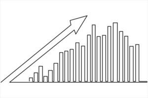 Continuous business growth single line art drawing of graph. One line art of arrow up illustration of increasing vector