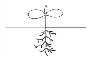 Growth plant in continuous single Line drawing. Sprout with leaves in simple linear illustration vector