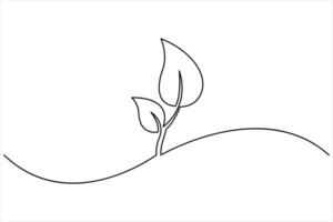 Growth plant in continuous single Line art drawing. Sprout with leaves in simple linear style isolated one line vector