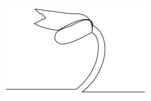 Growth plant in continuous one Line drawing. Sprout with leaves in simple linear vector