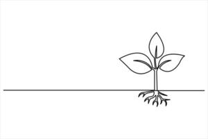 Growth plant in continuous single Line drawing. Sprout with leaves in simple linear vector