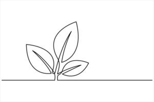 Growth plant in continuous single Line art drawing. Sprout with leaves in simple linear illustration vector