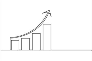 Continuous business growth one line art drawing of graph. Single line art of arrow up illustration of increasing vector