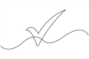Continuous one line drawing of check mark. Tick single line icon. Check mark black icon, vector