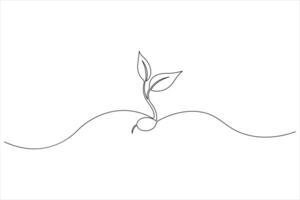 Growth plant in continuous one Line art drawing. Sprout with leaves in simple linear style isolated single line illustration vector