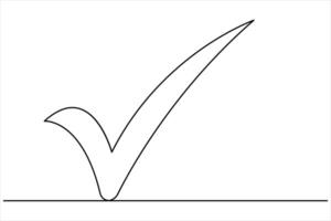 Continuous one line drawing of check mark design. Tick single line icon. Check mark black icon, vector