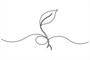 Growth plant in continuous single Line drawing. Sprout with leaves in simple linear style isolated one line illustration vector
