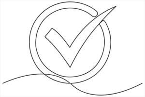 Continuous single line drawing of check mark. Tick single line icon. Check mark black icon, illustration vector
