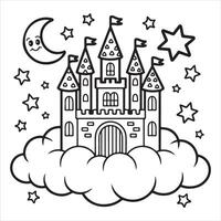 Magical Castle on a Cloud Coloring Page for Kids vector