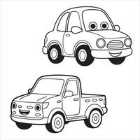 Fun and Easy Kids Coloring Page of a Smiling Car and Pickup Truck vector