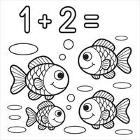 Fun and Easy Kids Coloring Page of Happy Fish with Math Puzzle vector