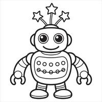 Fun and Easy Kids Coloring Page of a Smiling Robot with Star Antennae vector