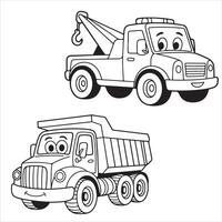 Dump Truck and Tow Truck Coloring Page for Kids vector