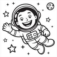 Fun and Easy Kids Coloring Page of a Happy Astronaut in Space vector