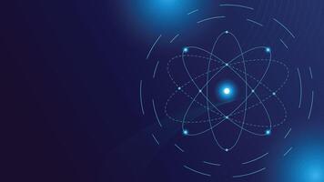 Abstract atom design with glowing particles and digital lines on a blue background perfect for science tech vector