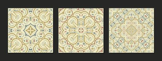 collection of three abstract geometric patterns with a vintage, decorative aesthetic design vector