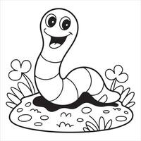Fun and Easy Kids Coloring Page of a Smiling Worm on a Nature Patch vector