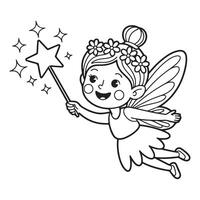 Fairy Coloring Page for Kids Fun and Easy Drawing with Magic Wand and Sparkles vector