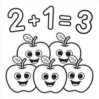 Fun and Easy Kids Coloring Page of Happy Apples Teaching Basic Math vector