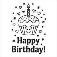 Fun and Easy Kids Coloring Page of a Smiling Cupcake with Candle for Birthday Celebration vector