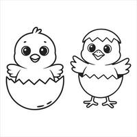 Fun and Easy Kids Coloring Page of Cute Chicks with Playful Eggshells vector