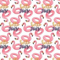 Seamless Pattern Hello July with Flamingos vector