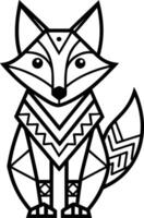 Boho Pattern Fox Coloring Page for Relaxation vector