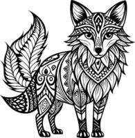 A coloring page with a fox in tribal patterns vector