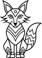 Detailed Tribal Fox Outline with Boho Elements vector